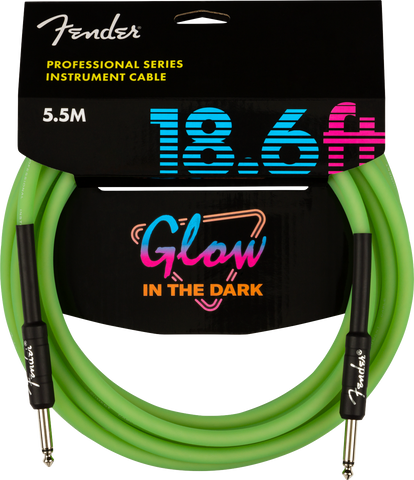 Fender Professional Glow in the Dark Instrument Cable, Green, 18.6'