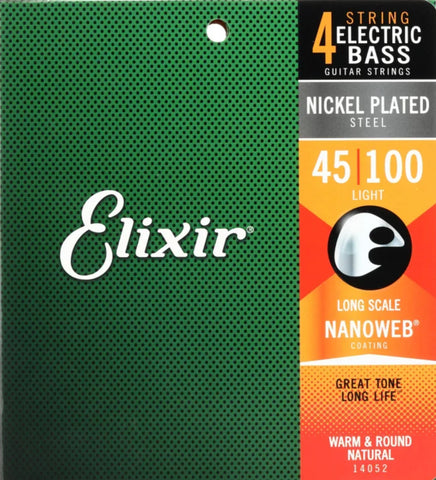 Elixir Strings 14052 Nanoweb Electric Bass Guitar Strings - .045-.100 Light Long Scale