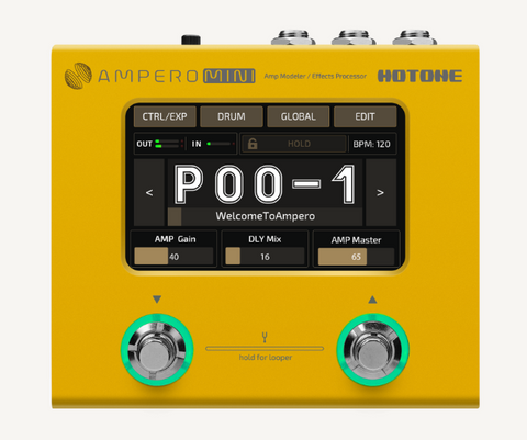Hotone Ampero Mini Guitar Amp Modeler & Effects Processor Pedal, Mustard