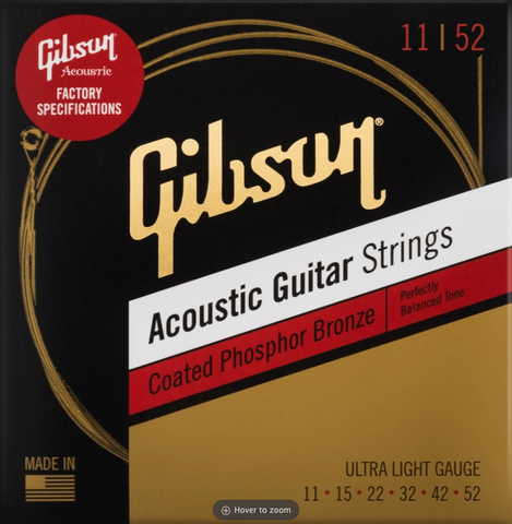 Gibson Coated Phosphor Bronze Acoustic Guitar Strings, Ultra-Light, 11-52