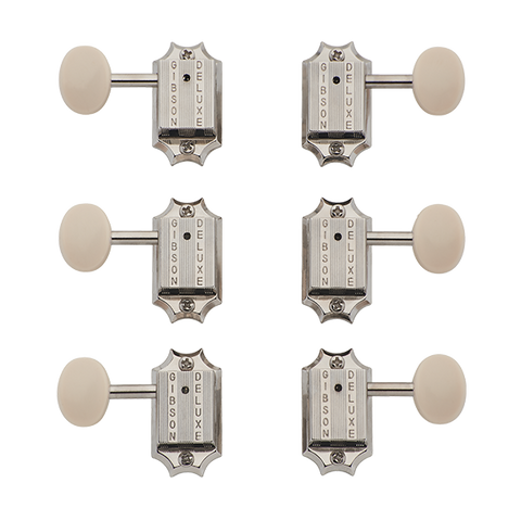 Gibson PMMH-060 Deluxe White Button Tuning Machine Set, Nickel