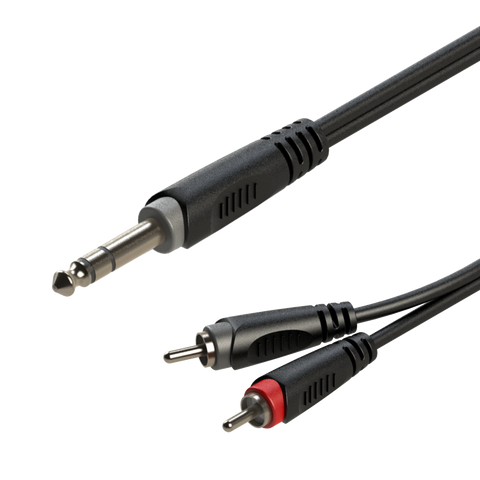 Roxtone RAYC110 Audio Breakout Cable - 6.35mm Jack Stereo Male Plug to Dual RCA Male - 10 foot