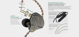 KZ ZSN Pro 1BA+1DD Hybrid in Ear Earphones Monitor Running Sports Headphones HiFi Bass Metal Wired Earbuds (No Mic, Grey)