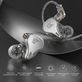 KZ DQ6 In Ear Earbuds HiFi Bass Earphone with Detachable Tangle-Free Cable 2Pin (No Mic, Gray)