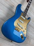 Squier 40th Anniversary Stratocaster Gold Edition with Laurel Fingerboard, Gold Anodized Pickguard, Lake Placid Blue