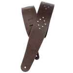 D'Addario Blasted Leather Guitar Strap - Brown with Brass Rivets - CBN Music Warehouse