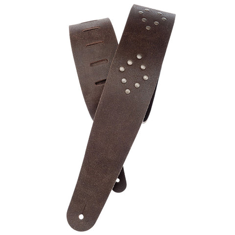 D'Addario Blasted Leather Guitar Strap - Brown with Brass Rivets - CBN Music Warehouse