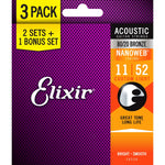 Elixir 16538 Nanoweb 80/20 Bronze Acoustic Guitar Strings (11-52) - 3-Pack - CBN Music Warehouse