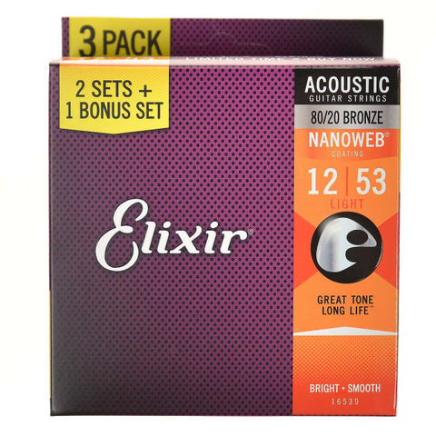 Elixir 16539 80/20 Bronze Acoustic Guitar Strings with NANOWEB Coating - CBN Music Warehouse