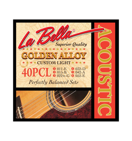 La Bella 40PCL Golden Alloy Acoustic Guitar Strings - Custom Light - CBN Music Warehouse