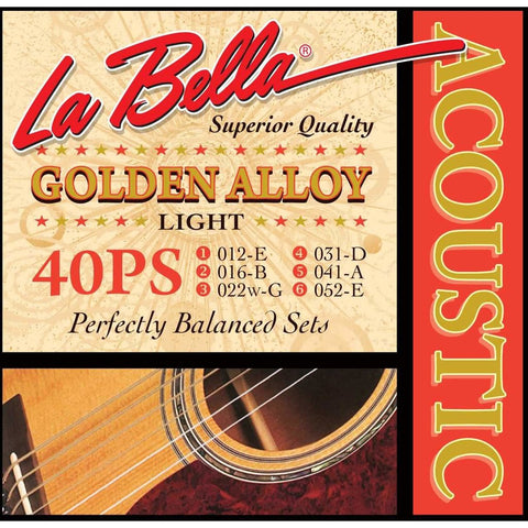 La Bella 40PS Golden Alloy Acoustic Guitar Strings - Light - CBN Music Warehouse